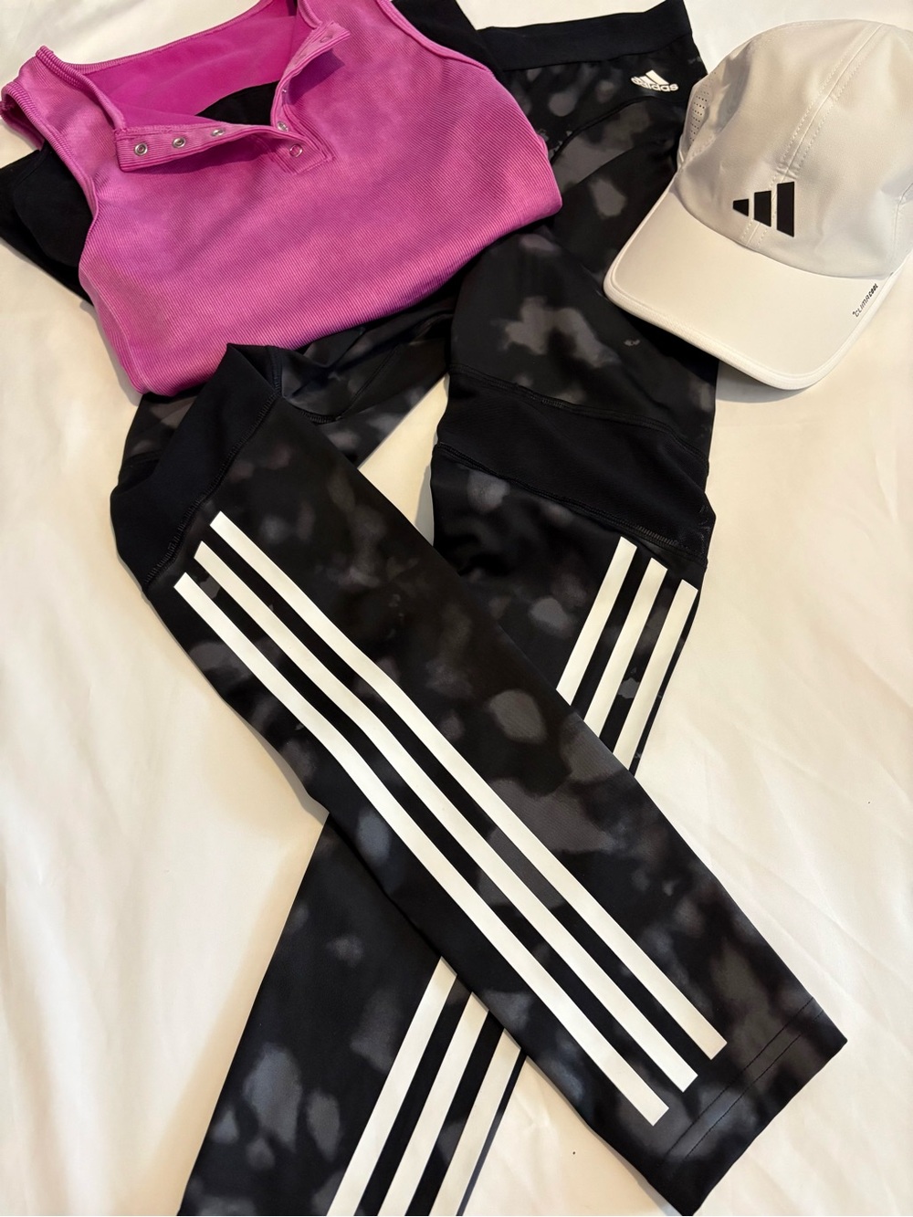 Adidas AEROREADY Black Gray Marble 3-Stripe Mesh Leggings S